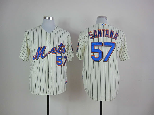 Men New York Mets #57 Santana Cream Stripe MLB Jerseys->->MLB Jersey